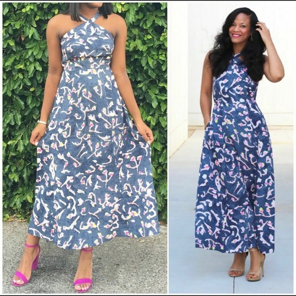 SOLD -  CaBi #5269 Floral Print Halter Maxi Dress - Picture 3 of 9